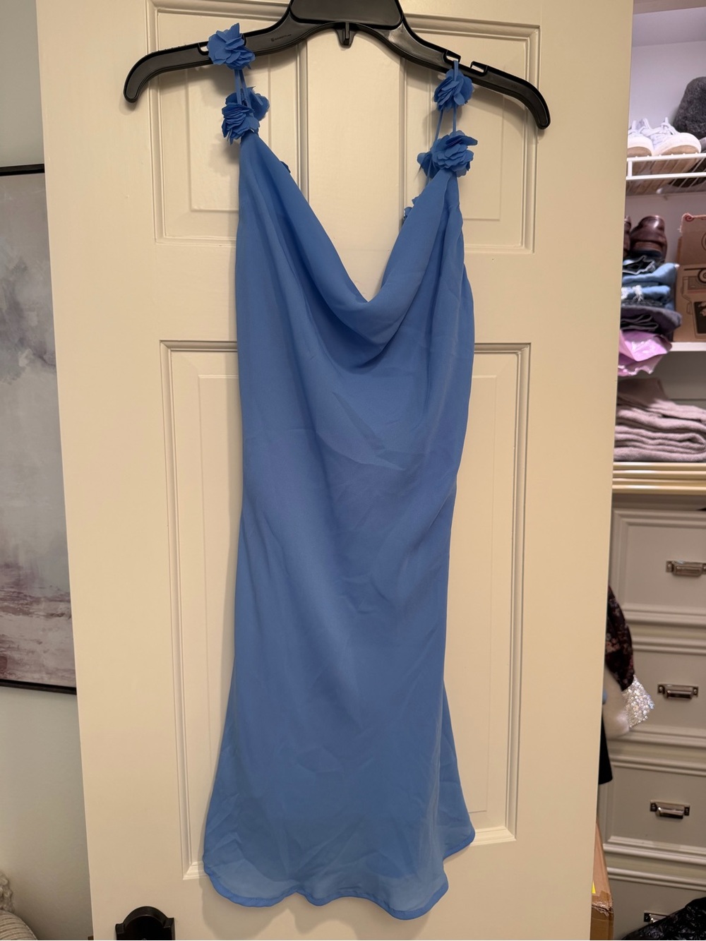 Abercrombie & Fitch Periwinkle Floral-Strap Cowl Mini Dress
